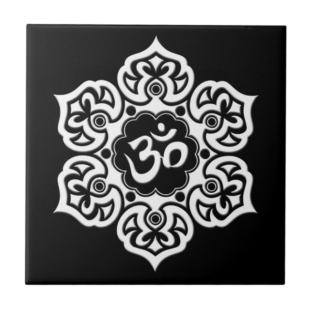 Carreau Fleur de Lotus blanc OM sur le noir (Devant)