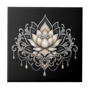 Carreau Fleur de lotus noire argent floral botanique mural
