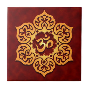 Carreau Fleur de Lotus rouge d'or OM