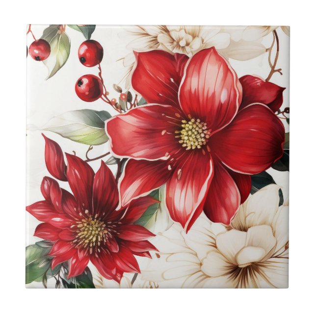 Carreau Fleur de Noël Poinsettia Motif vert rouge (Devant)