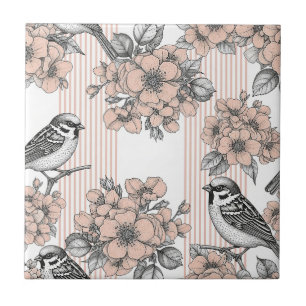 Carreau Fleur de Oiseau Vintage Toile Rayure (1)
