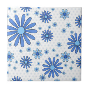 Carreau Fleur de pouvoir rétro bleue et blanche florale