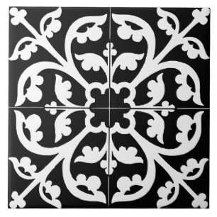 Carreau Fleur de trèfle floral abstrait noir et blanc