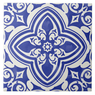 Carreau Fleur Décorative Bleu Rustique Blanc