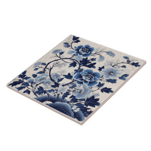 Carreau Fleur d'encre bleue chinoise traditionnelle Art 5