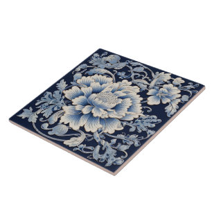 Carreau Fleur d'encre bleue chinoise traditionnelle Art 7