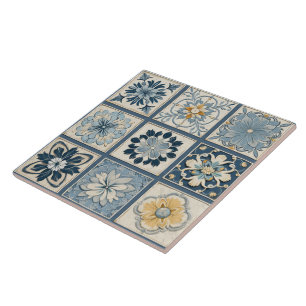 Carreau Fleur d'encre bleue traditionnelle chinoise Art 12