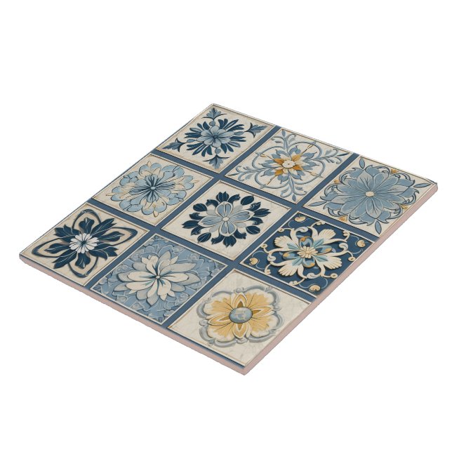 Carreau Fleur d'encre bleue traditionnelle chinoise Art 12 (Côté)