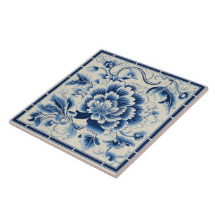 Carreau Fleur d'encre bleue traditionnelle chinoise Art 14