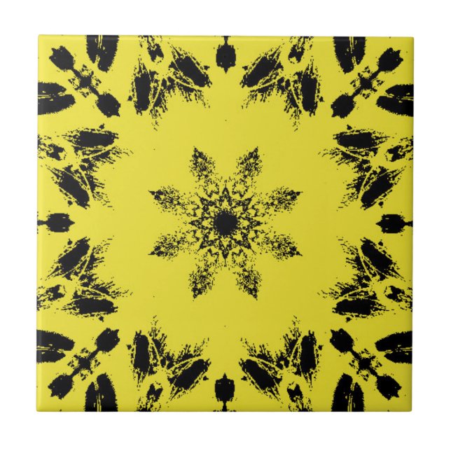 Carreau Fleur d'étoile noire jaune brillant géométrique (Devant)