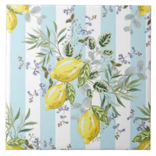 Carreau Fleur d'Itale au citron florale rayée Méditerranée