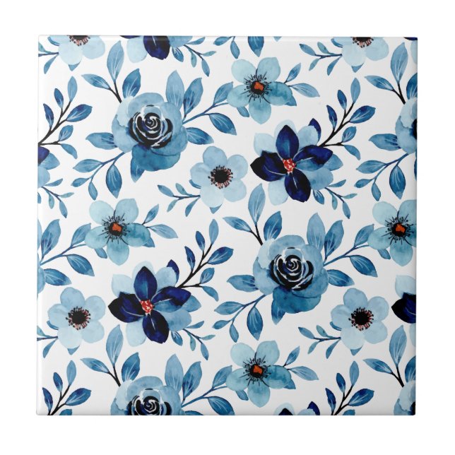 Carreau Fleur florale (4,25 x 4,25) fleurs d'été bleues (Devant)