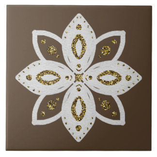 Carreau fleur folklorique 1 marron clair et blanc