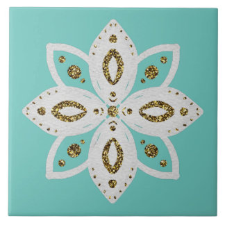 Carreau fleur folklorique 1 marron clair et blanc
