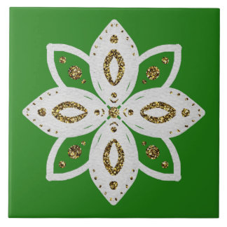 Carreau fleur folklorique 1 verte et blanche