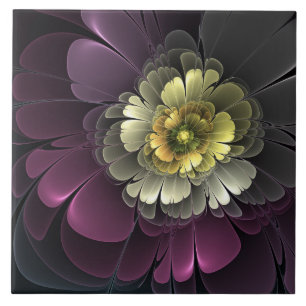 Carreau Fleur fractale grise et pourpre moderne abstraite