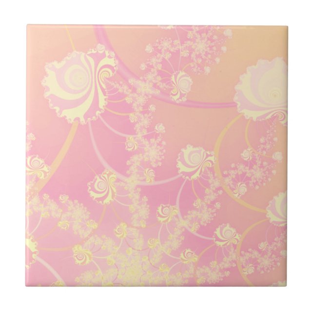 Carreau Fleur fractale rose pastel Rose (Devant)