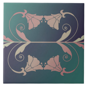 Carreau Fleur fuschia Art nouveau rose bleu vert élégant