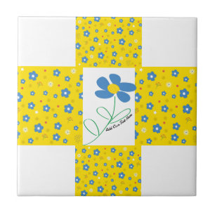 Carreau Fleur jaune et bleu
