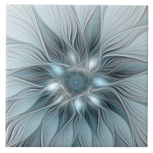 Carreau Fleur Joyeuse Abstrait gris bleu floral Fractal
