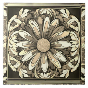 Carreau Fleur marguerite Art Nouveau Beige & gris