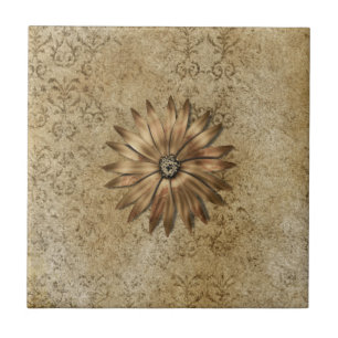 Carreau Fleur métallique d'or sur le beige