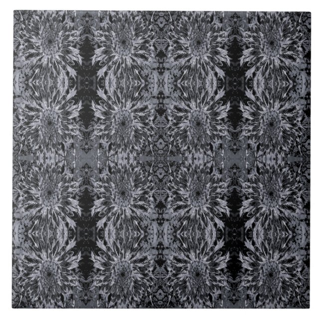 Carreau Fleur noire et grise Dahlia (Devant)