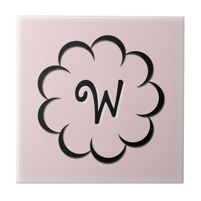 Carreau Fleur noire monogrammée sur rose poudrée clair (Devant)