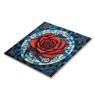 Carreau Fleur Rose en mosaïque blanche rouge