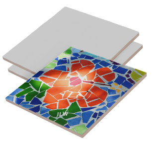 Carreau Fleur rouge en mosaïque colorée