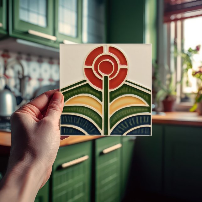 Carreau Fleur rouge Symétrie du milieu du siècle Arts et a (Créateur téléchargé)