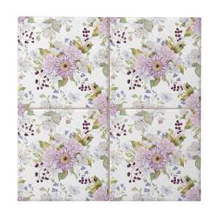 Carreau Fleur sauvage aquarelle rose blanc violet
