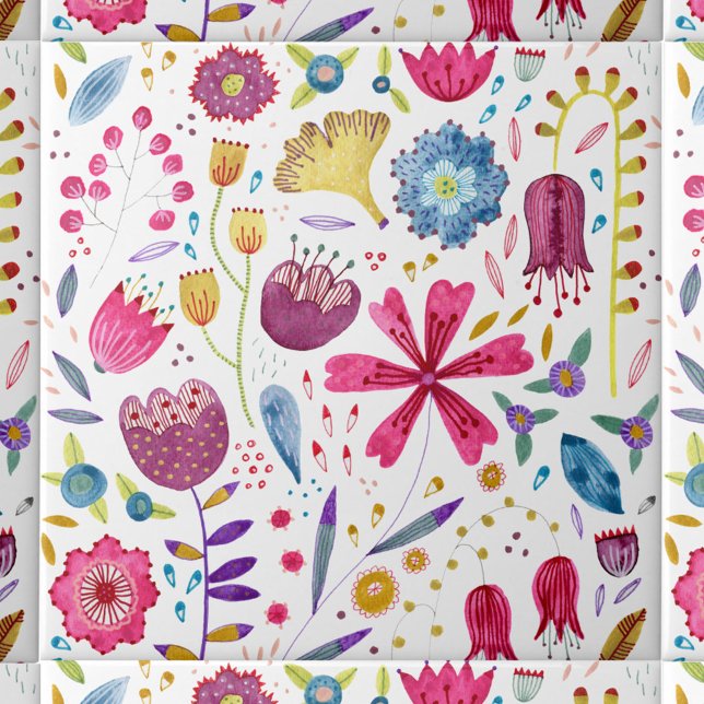 Carreau Fleur sauvage botanique aquarelle (Watercolor wildflower botanical modern ceramic tile)