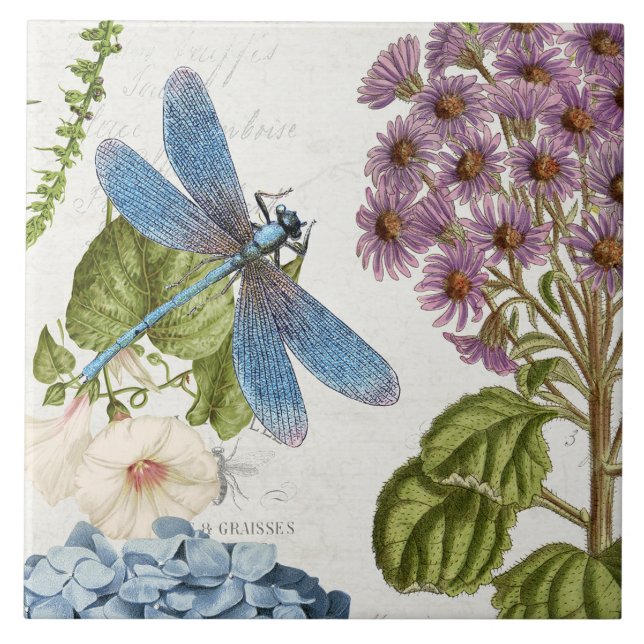 Carreau Fleur sauvage de libellules botaniques Feuilles Vi (Devant)
