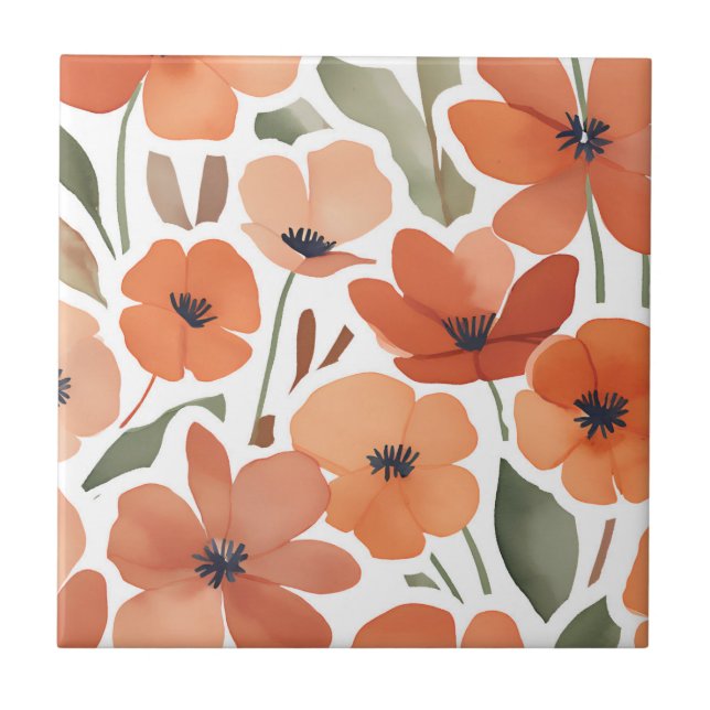 Carreau Fleur sauvage en terre cuite Russe Boho Accent mur (Devant)