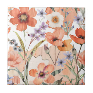 Carreau Fleur sauvage en terre cuite Russe Boho Accent mur