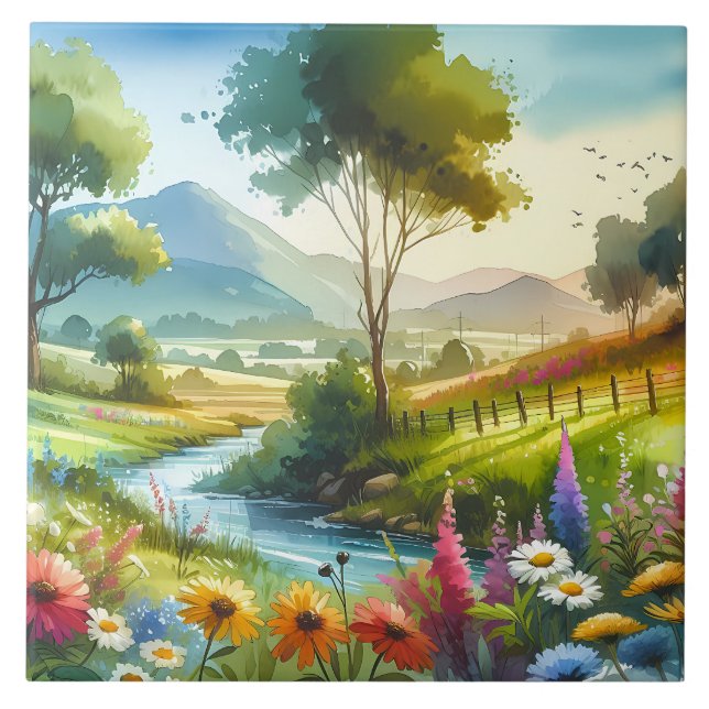 Carreau Fleur sauvage et ruisseau dans la vallée de Spring (Devant)