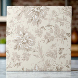 Carreau Fleur Simple Élégante Beige Clair
