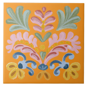 Carreau Fleur Tropicale Orange Unique