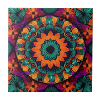 Carreau Fleur turquoise avec centre noir