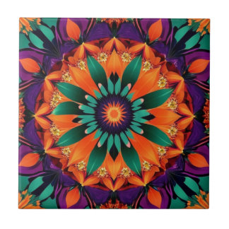 Carreau Fleur Turquoise Orange Centré
