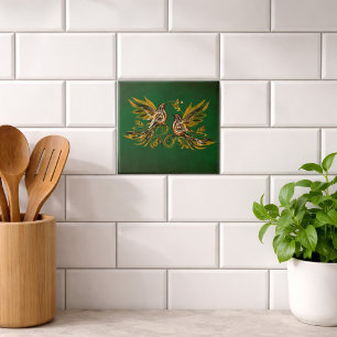 Carreau Fleur Vert Vintage Bird