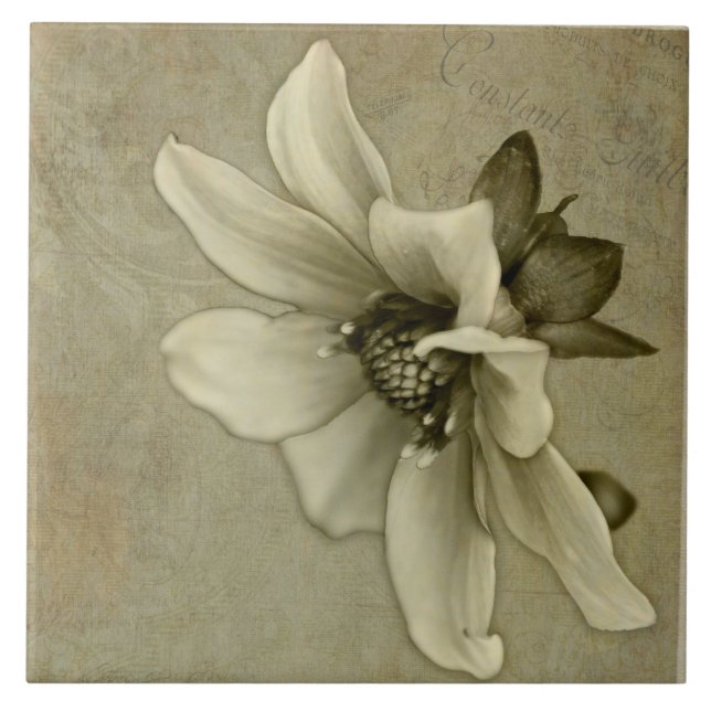 Carreau Fleur vintage - tuile d'art (Devant)