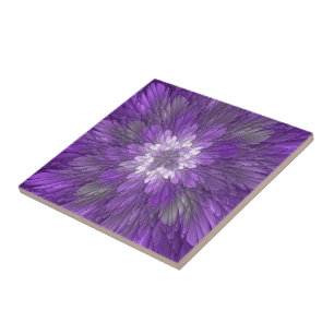 Carreau Fleur Violette Psychedelique Art Fractal Abstrait