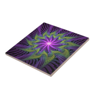 Carreau Fleuron vert violet Art Abstrait fractal moderne