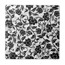 Fleurs à rayures noir et gris