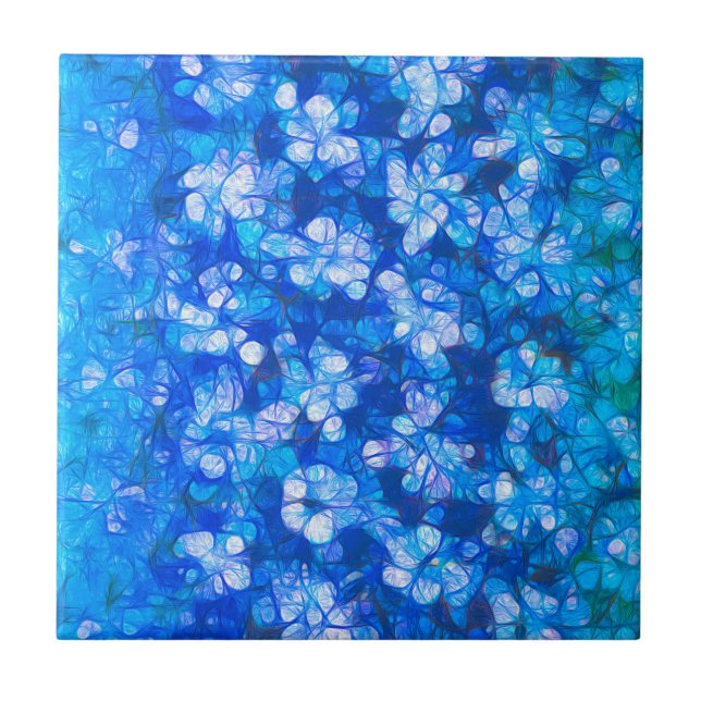 Carreau Fleurs Abstraites d'aquarelle bleu moderne (Devant)