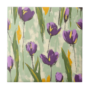 Carreau Fleurs Abstraites de tulipes sur Arrière - plan ve