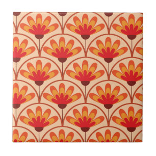 Carreau Fleurs Abstraites Rétro Vintage sur Formes de Coqu