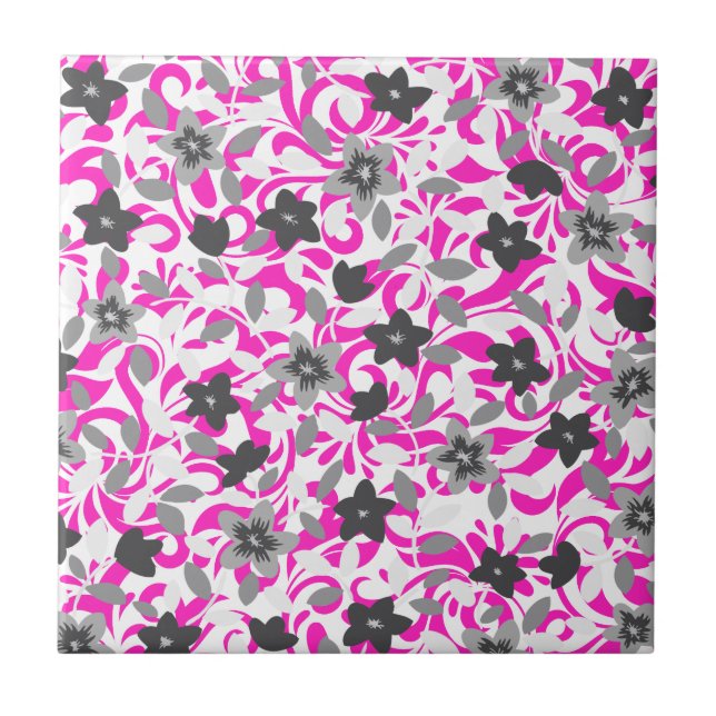 Carreau Fleurs abstraites rose pâle et gris blanc (Devant)